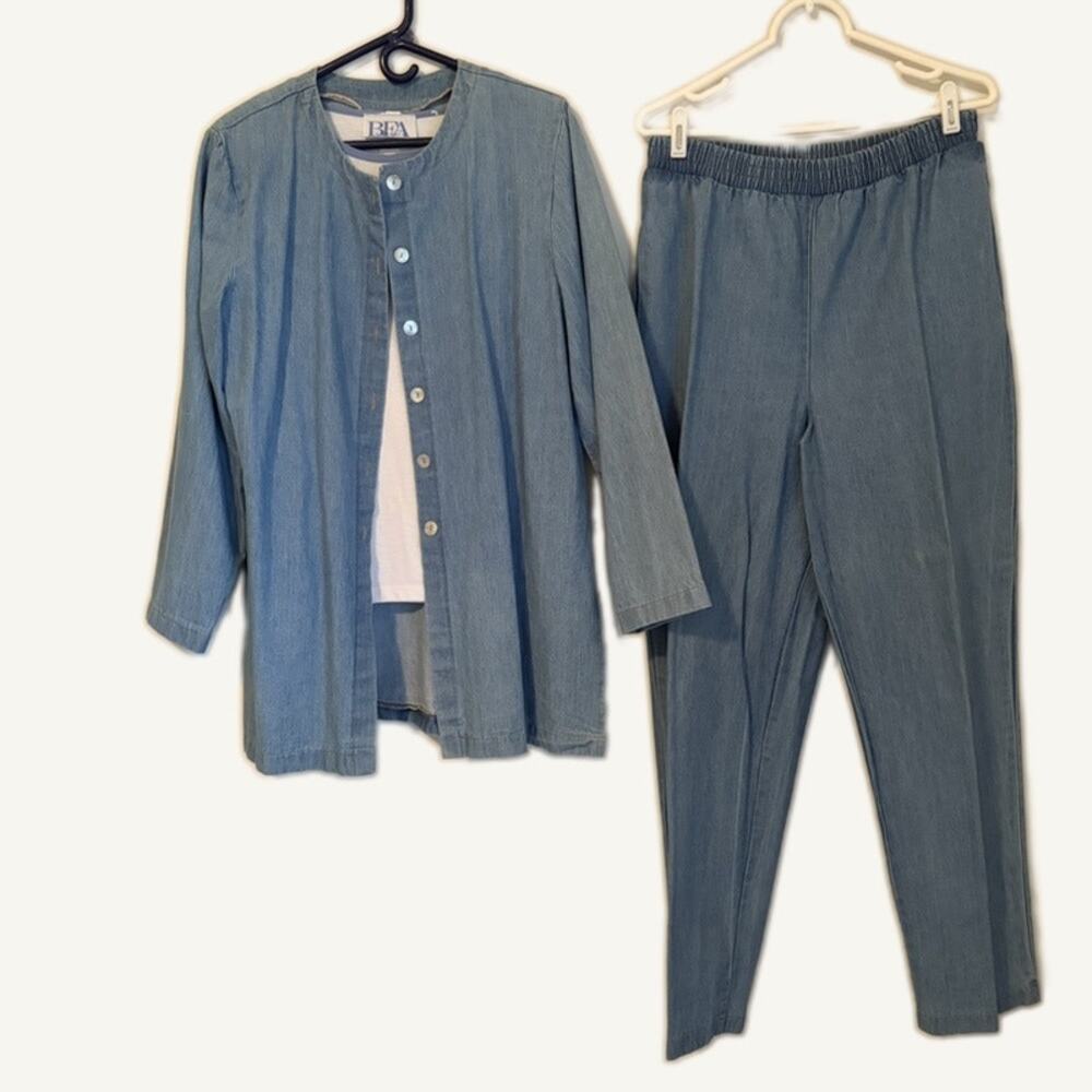 Vintage BFA Classics Willow Ridge 3PC Cotton Denim Set Top Pants Size 16 L